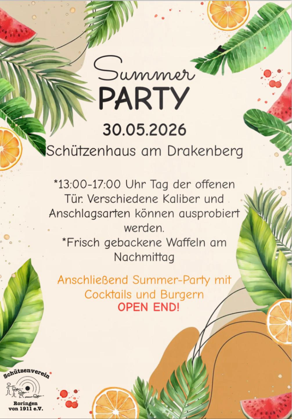 Flyer Summer Party Schützenverein Roringen am 30.05.2026